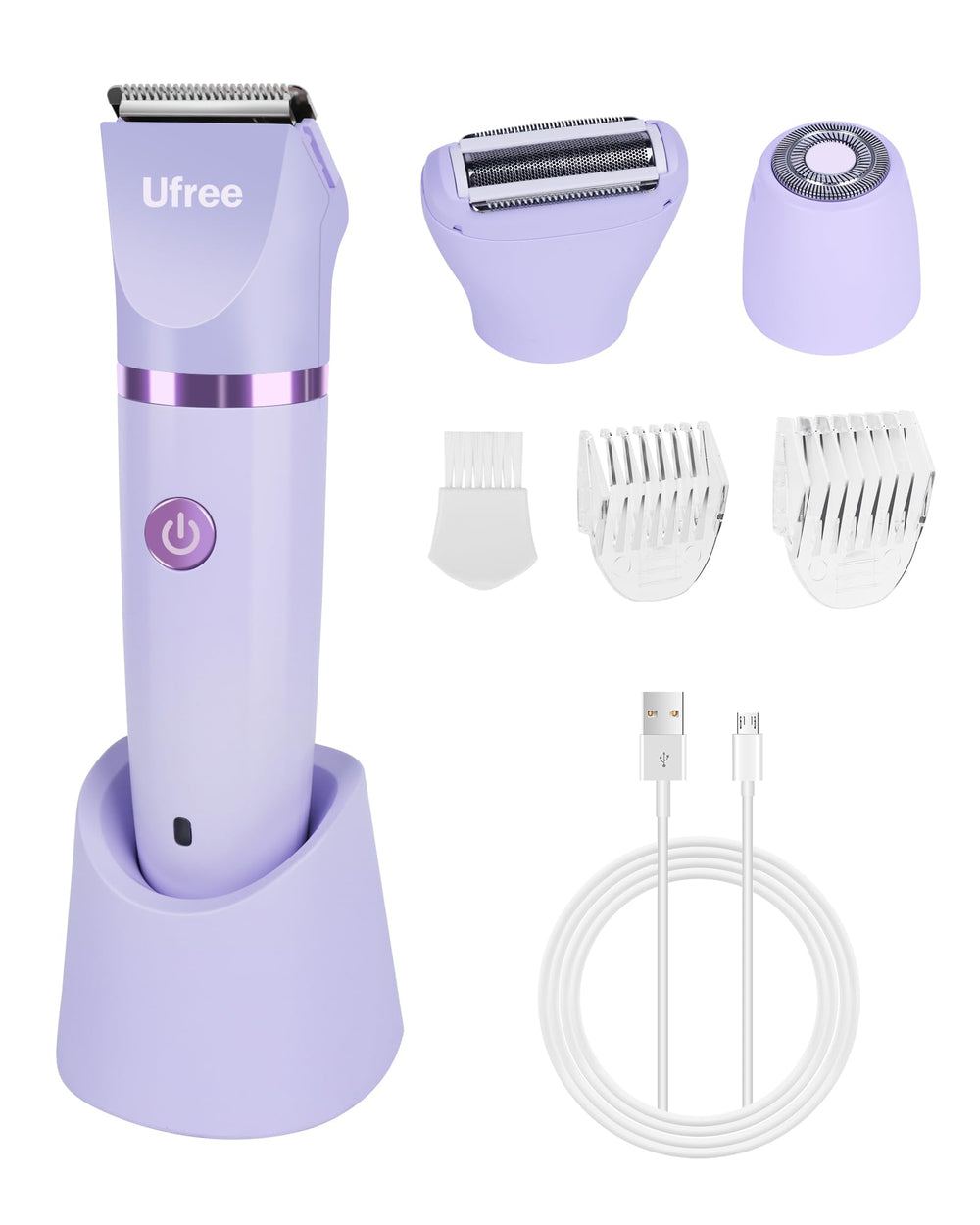 Ufree Bikini Trimmer package opened showing all accessories for complete grooming