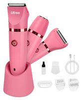 Ufree Bikini Trimmer Rose Red packaging shows a complete grooming kit.