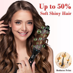 Ufree brush highlighting 360° ionic surround for frizz reduction and shine.