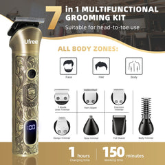 Ufree trimmer heads seven-piece set for versatile facial and body grooming.