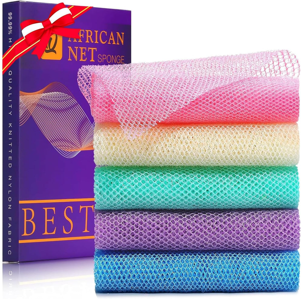 Esponja de red africana UJFQBH morada para exfoliar la piel en duchas diarias.