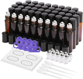 ULG 48-pack 10ml amber roller bottles for essential oils, travel-friendly storage