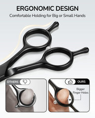 ULG thinning shears feature bigger finger holes for easy control during cuts.