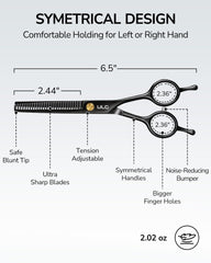 ULG thinning shears symmetric design for balanced, right-handed use.