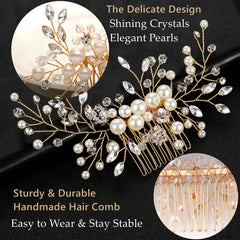 ULTIMUTE peine nupcial dorado con cristales brillantes y perlas decorativas