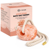 UMAID Himalayan Bath Salt Buddy hanging rock in shower for spa-like self-care.