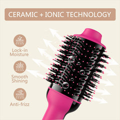 Umeely Hair Dryer Brush features titanium barrel for faster drying and shine.