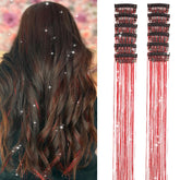 Umylar hair tinsel clip-in red adds festive sparkle to everyday styles