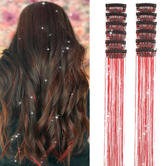 Umylar hair tinsel clip-in red adds festive sparkle to everyday styles