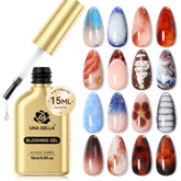 UNA GELLA Blooming Gel con vidrio transparente para acabado claro y duradero.