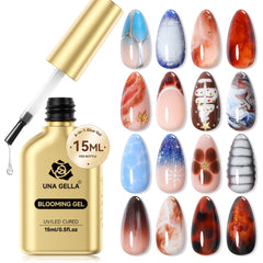 UNA GELLA Blooming Gel con vidrio transparente para acabado claro y duradero.
