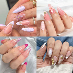 UNA GELLA clear almond gel tips with glossy color-ready surface.