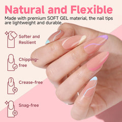 UNA GELLA almond tips clear cover ideal for natural-looking color under polish.