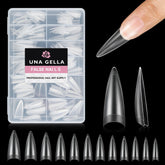 UNA GELLA clear stiletto half-cover tips for quick, durable gel nail extensions.