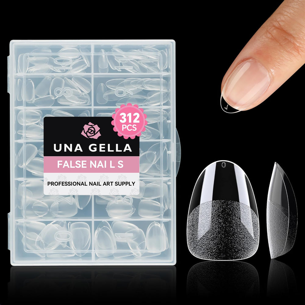 UNA GELLA extra short almond nail tips pack with clear coverage for easy extensions