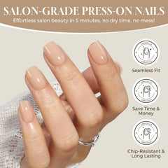Kit de uñas UNA GELLA con 32 piezas en tono nude suave para cambios rápidos.