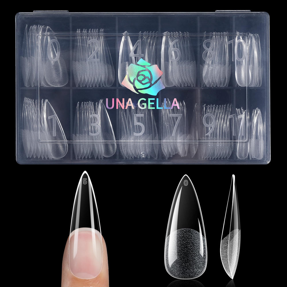 UNA GELLA long stiletto nail tips, clear full cover, durable daily wear.