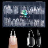 UNA GELLA medium stiletto nail tips full cover in box for quick at-home manicures.