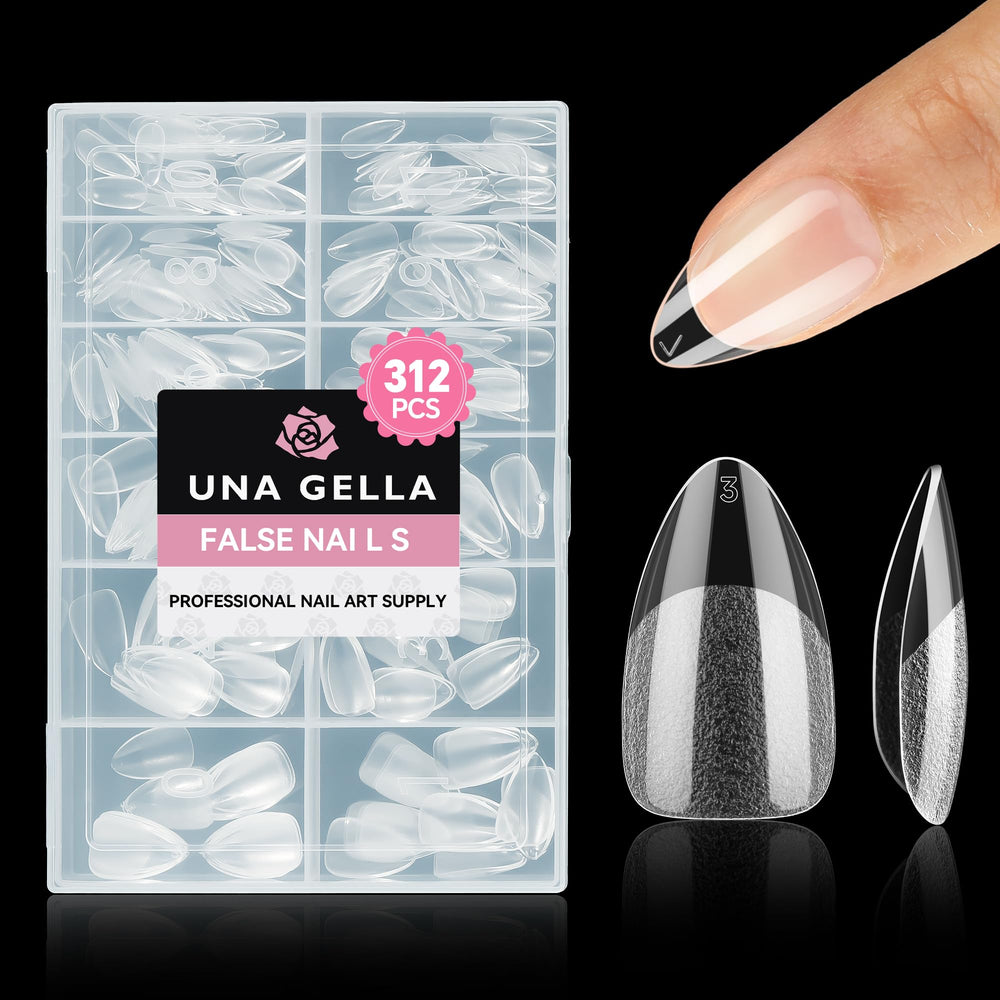 UNA GELLA short almond nail tips with inner deep matte texture for strong adhesion.