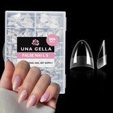 UNA GELLA short almond tips box display for at-home manicure convenience.