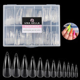 UNA GELLA Stiletto XXL nail tips in full-cover packaging for easy at-home extensions.