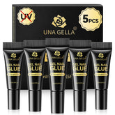 UNA GELLA super-strong nail glue image close-up showing five-pack tubes for quick fixes