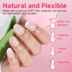 UNA GELLA thin back edge tips fit natural nails with a seamless C-curve.