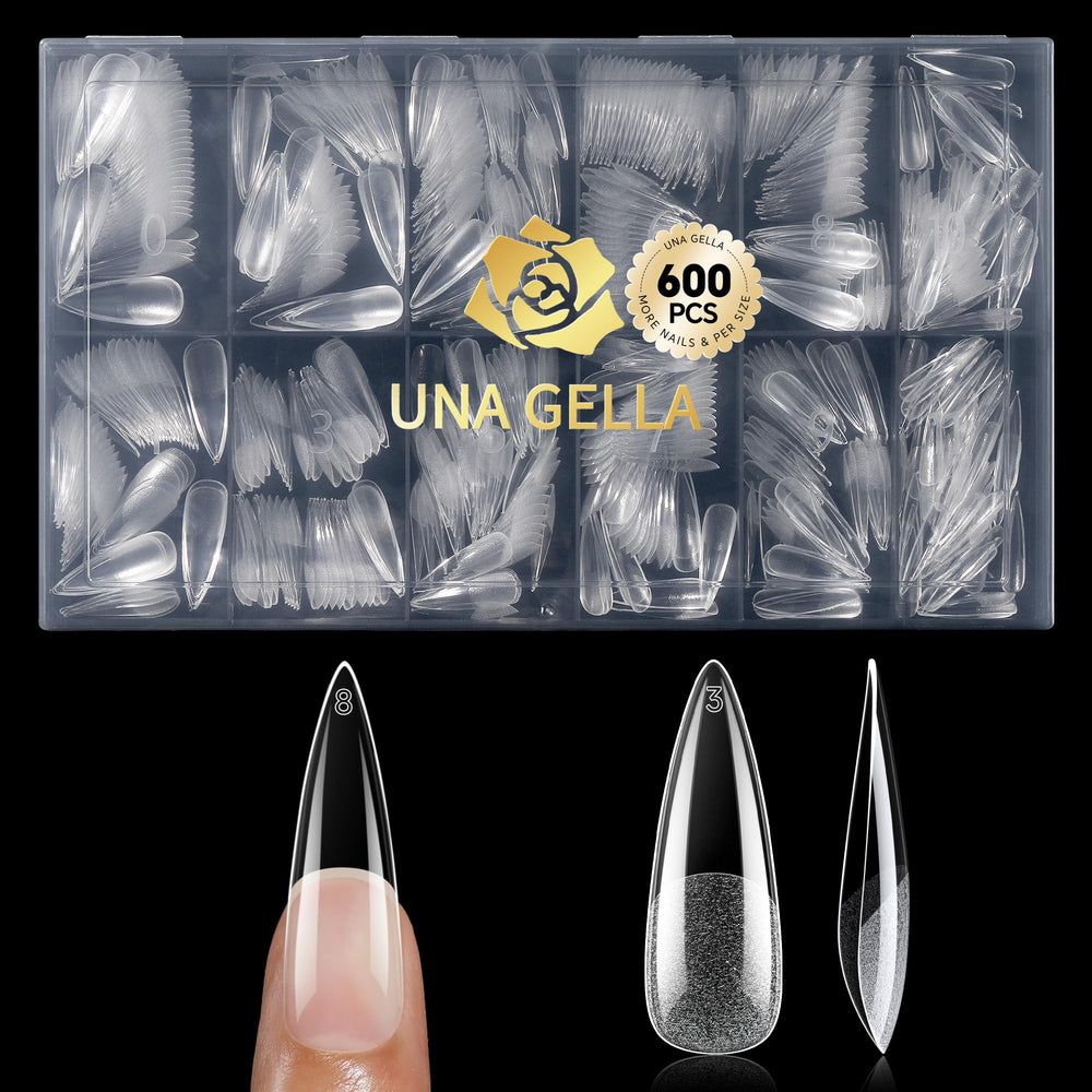 UNA GELLA tip-stiletto largo claro para uñas definidas y fáciles de aplicar.