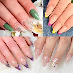UNA GELLA tips en forma de almendra, 12 tallas para ajuste perfecto.
