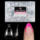 UNA GELLA: vista del empaque con uñas de gel de media cobertura para extensión rápida.