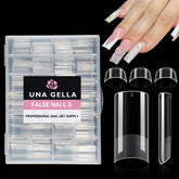 UNA GELLA caja de tips cuadrados sin curva C, lista para usar en casa.