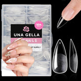 UNA GELLA tips estiletto media traslúcidos: empaque compacto para organizar uñas.