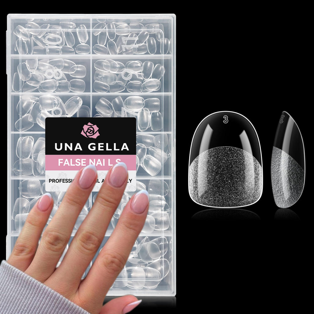 UNA GELLA tips ovalados ultra cortos transparentes para un look natural