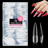 UNA GELLA XXL stiletto nail tips in clear full cover for lasting party nails.