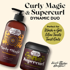 Uncle Funky's Daughter Supercurl Miracle Moisture Creme define rizos con brillo natural.