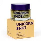 UNICORN SNOT brillo holográfico en frasco, brillo facial duradero y fácil de remover.