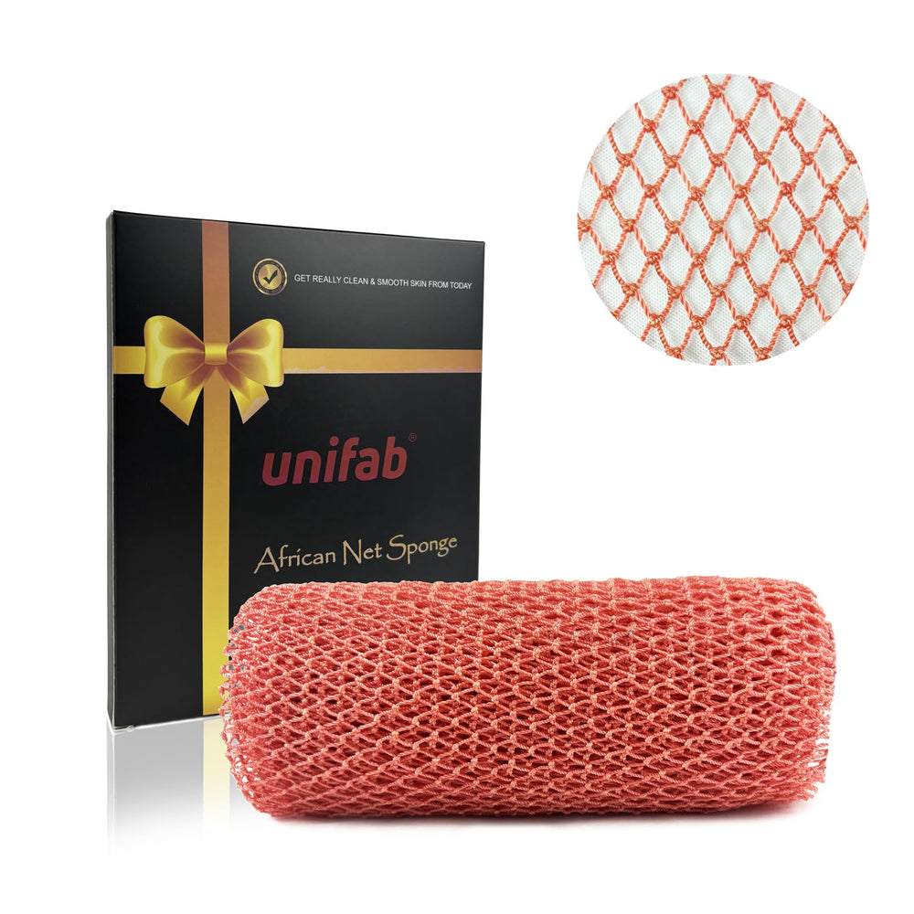 Esponja de red africana Unifab rosa, ideal para exfoliar suavemente durante la ducha.