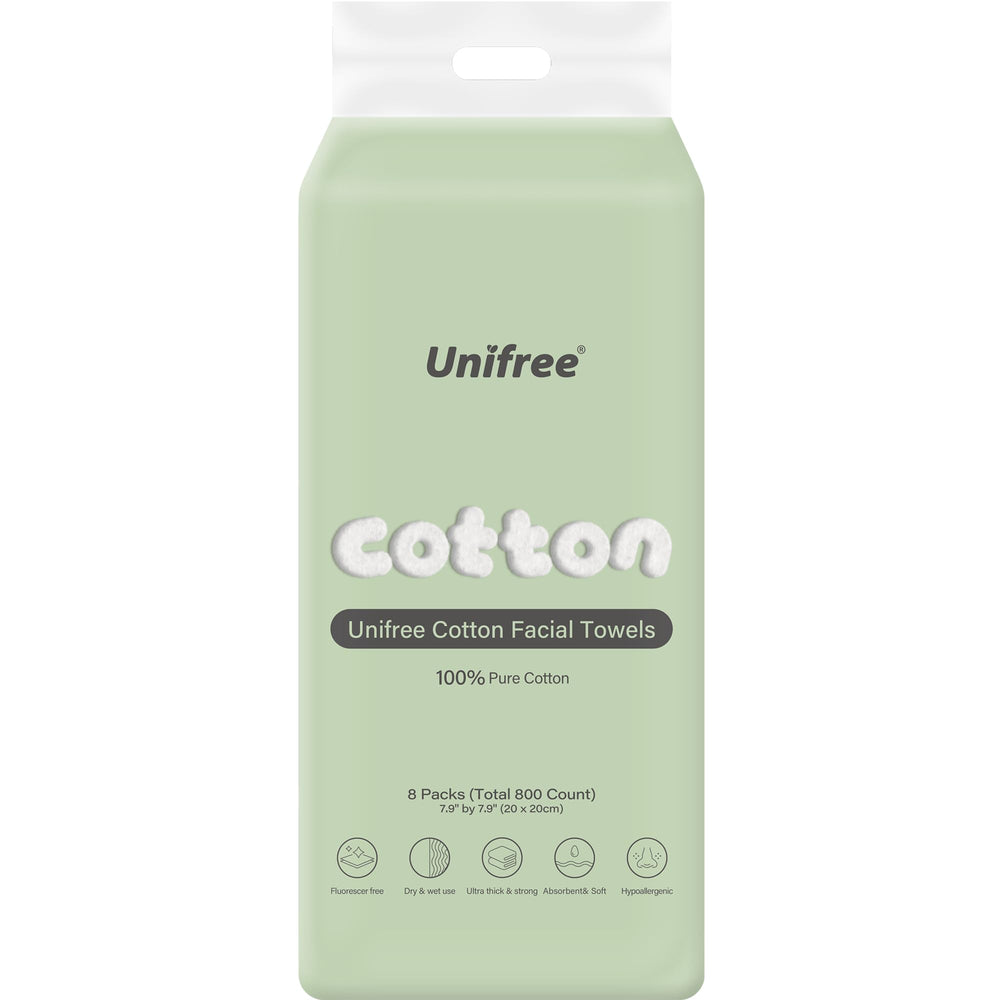 UNIFREE facial tissues close-up showing soft, absorbent texture for gentle daily use