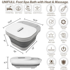 UNIFULL foot spa with massage rollers and bubbles for foot comfort.