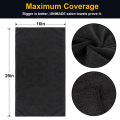UNIMADE microfiber towel absorbing moisture during hair services.