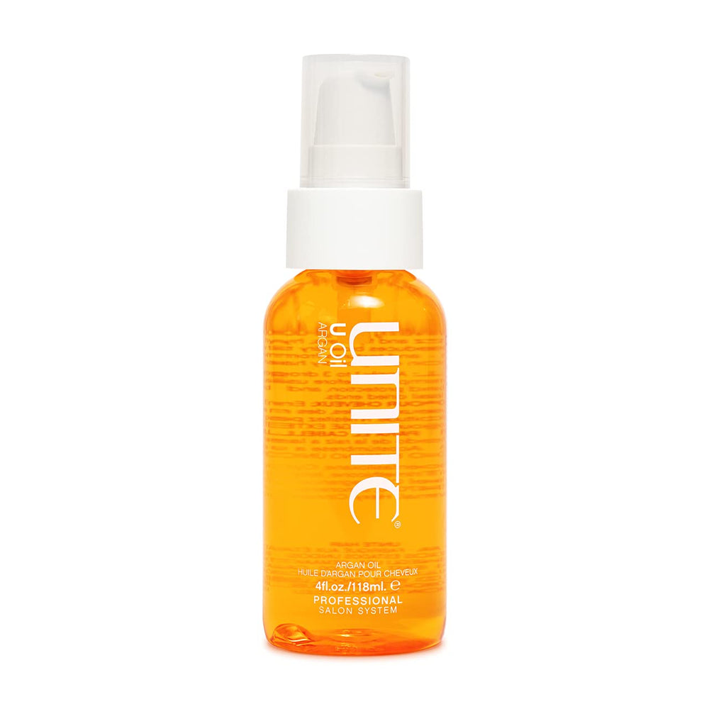 UNITE U Oil bottle in hand for easy application and hydration on hair