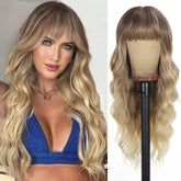 UNNYMGER blonde wig with bangs ombre 26in for natural long waves