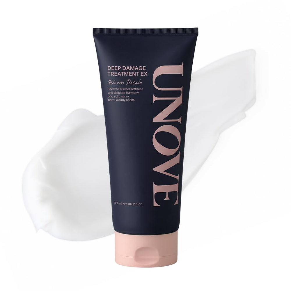 UNOVE Deep Damage Repair Mask jar close-up highlighting keratin-rich formula for damaged hair.