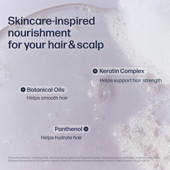 UNOVE Deep Damage Repair Shampoo close-up shows Keratin-PF reinforcing strands.