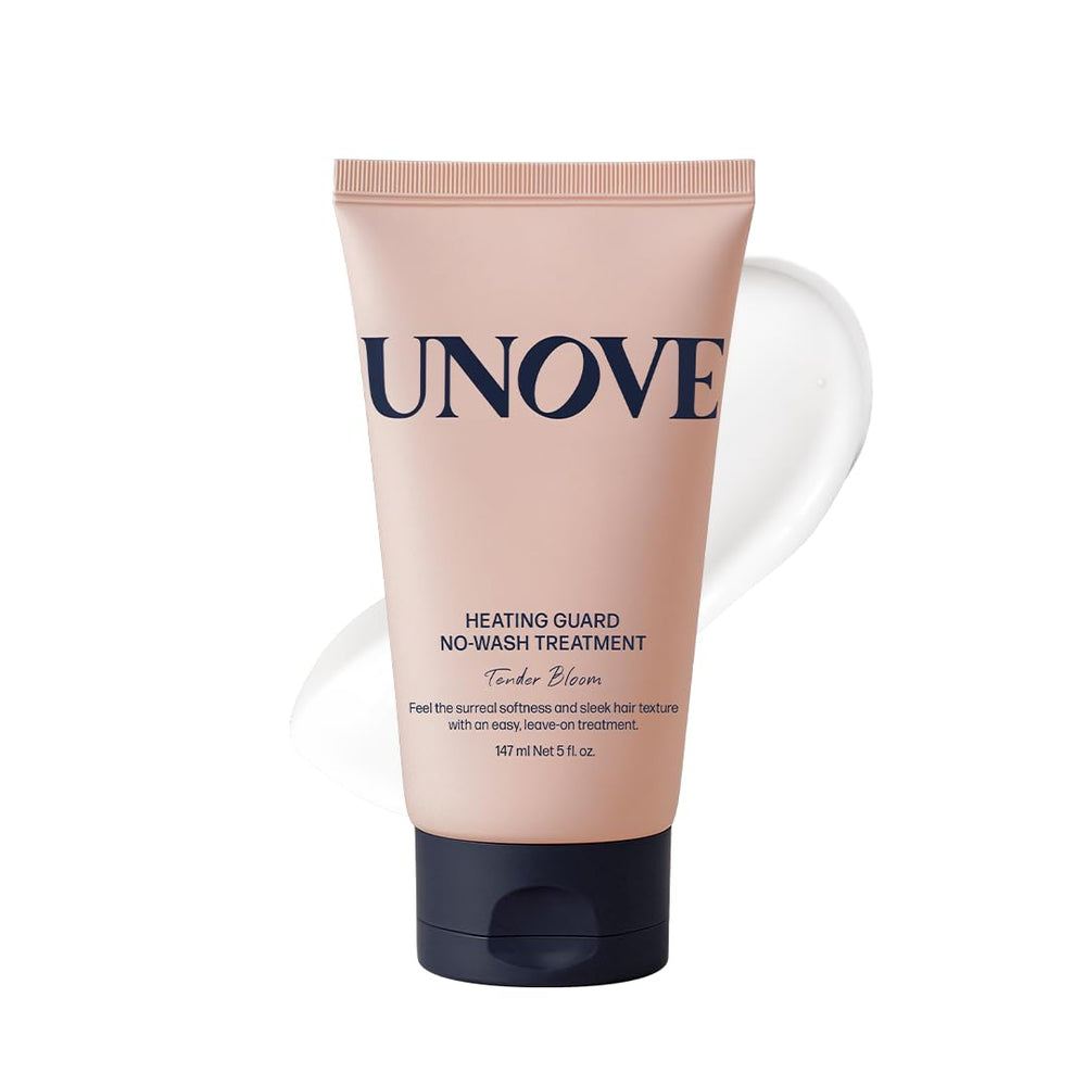 UNOVE Heating Guard bottle pour demonstrates easy application for heat-damaged hair protection