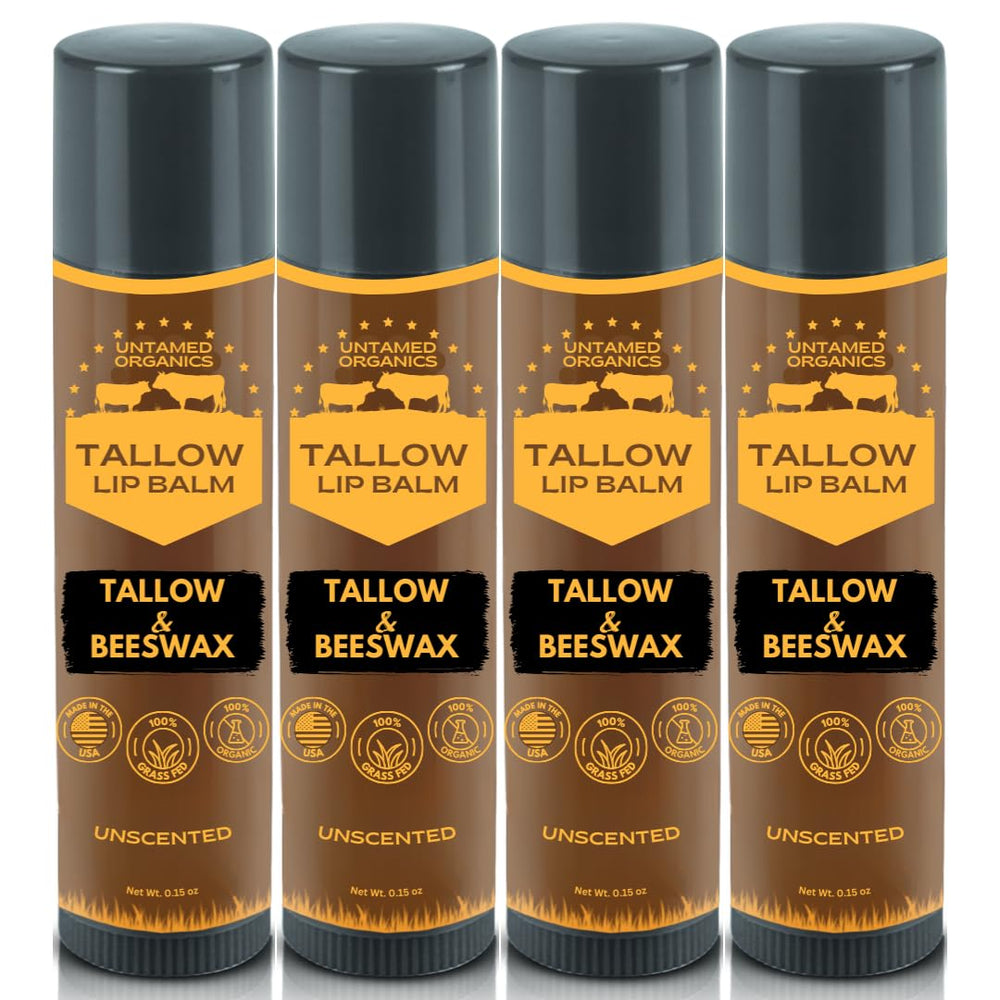 Bálsamo labial de Untamed Organics, tallow puro, empaque compacto para viaje, hidratación suave.