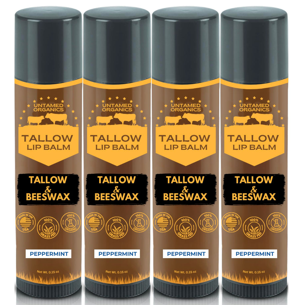 Untamed Organics Pure Tallow Lip Balm envase con menta para labios hidratados