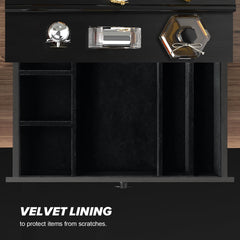 upcessory pine wood Cologne organizer with plush lining protects valuables