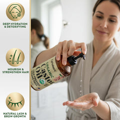UpNature Castor Oil bottle with mascara wand for precise lash and brow application.