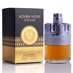 URBAN COLLECTION Azura Noir After Dark bottle front shows a premium woody fragrance for daily wear.